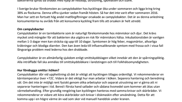 Food Safety AB informerar om färsk kyckling med anledning av campylobakter