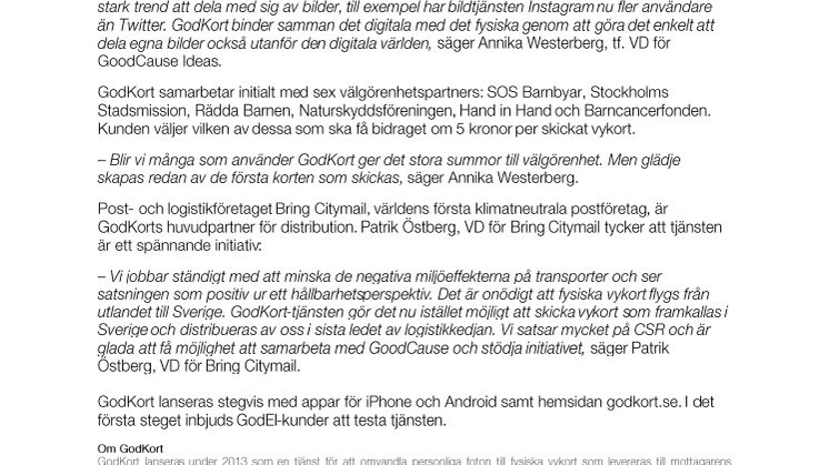 Goda vykort nästa satsning för GoodCause 
