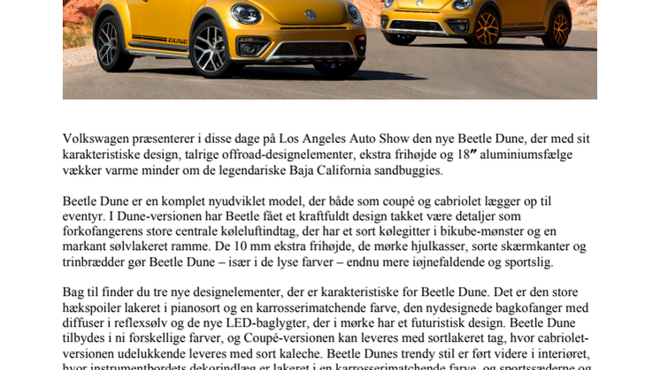 Verdenspremiere: Beetle Dune præsenteres på Los Angeles Auto Show