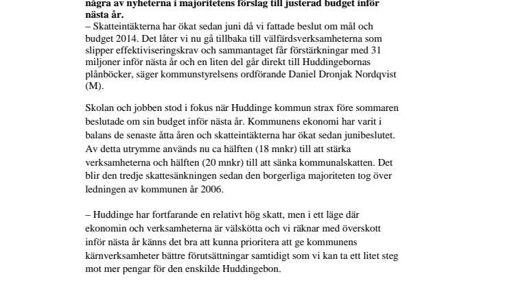 Huddinge sänker skatten