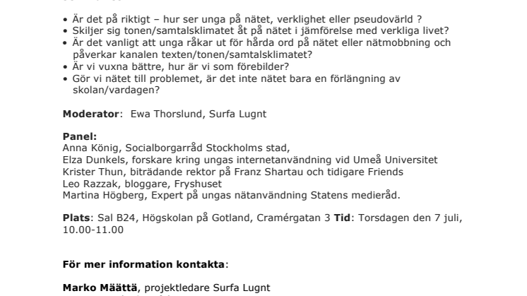 Torsdagsseminarium i Almedalen om ungas språk på nätet