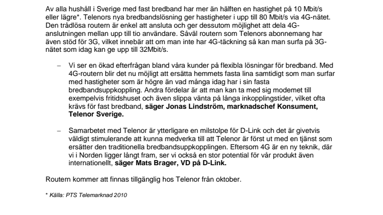 Telenor först ut att erbjuda trådlös 4G-router som ersätter hemmets fasta uppkoppling