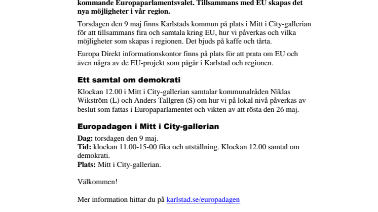 Pressinbjudan: Välkommen att fira Europadagen med oss