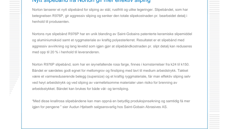 Nytt slipebånd fra Norton gir mer effektiv sliping