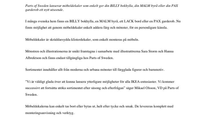 Parts of Sweden lanserar möbeldekaler till IKEA-möbler