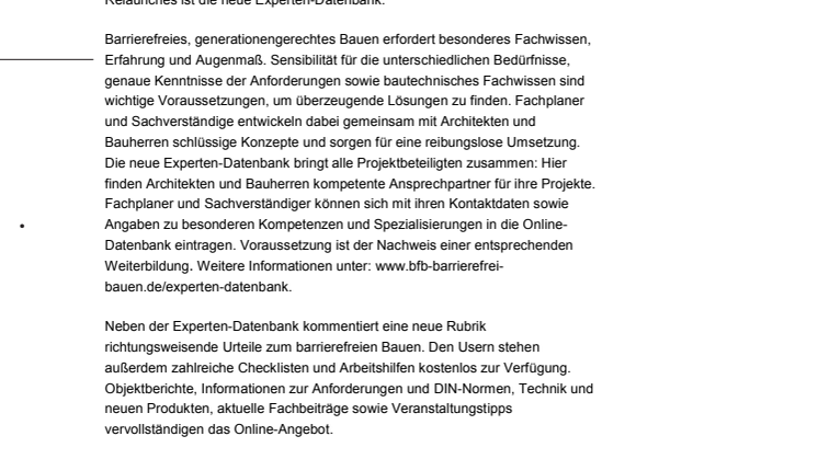 bfb-barrierefrei-bauen.de mit neuer Experten-Datenbank