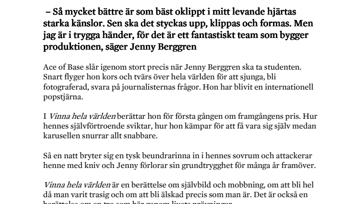 Jenny Berggrens självbiografi Vinna hela världen i uppdaterad utgåva