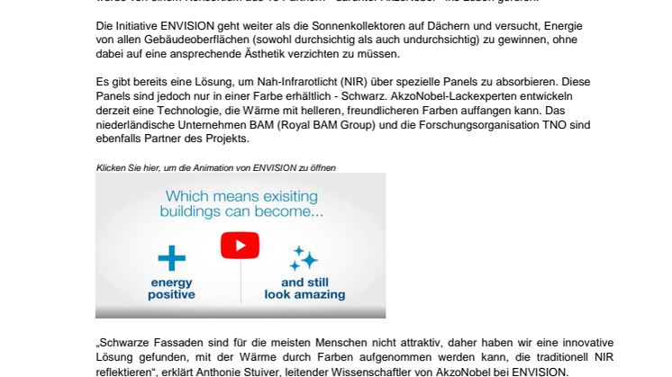 Eine Innovation von AkzoNobel ist der Schlüssel zu einem einzigartigen Energiegewinnungs-Projekt für Gebäude