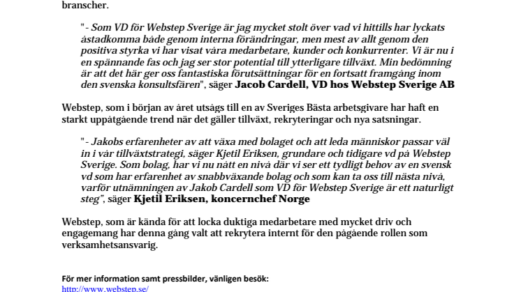 Webstep förstärker med ny VD i Sverige
