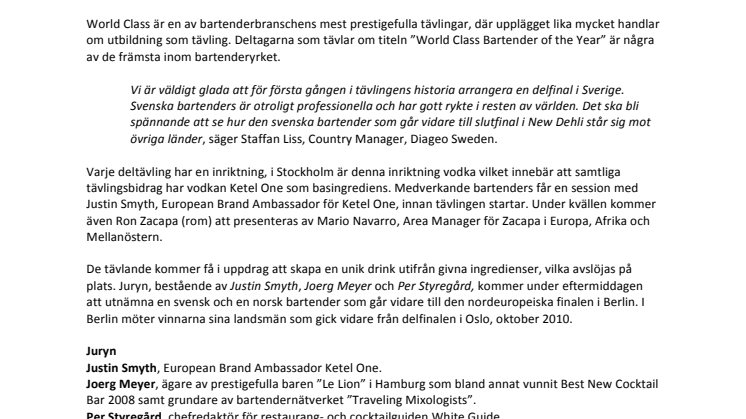 En av världens främsta bartendertävlingar, World Class, kommer till Stockholm 
