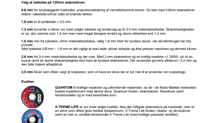 Valg af tykkelse på 125mm skæreskiver