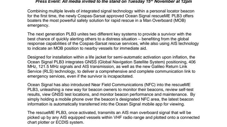 11 Nov 22 - METSTRADE - Ocean Signal Launches rescueME PLB3.pdf