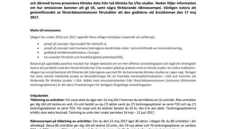 Information om Idogens nyemission