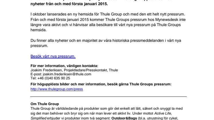 Thule Group byter till ett nytt nyhetsflöde i ett nytt pressrum