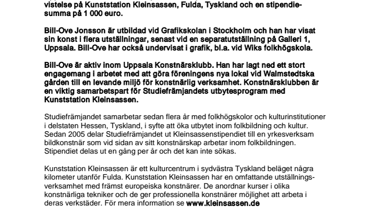 Årets Kleinsassenstipendum till Bill-Ove Jonsson, Uppsala