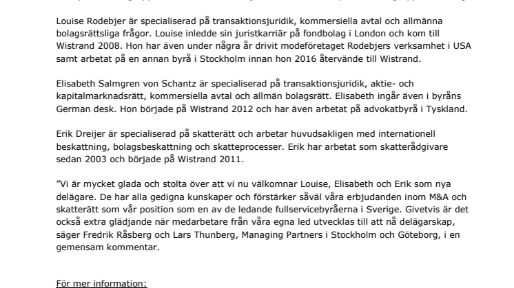 ​Wistrand utser nya delägare