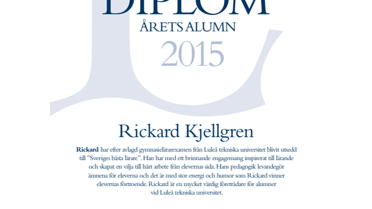 Rickard Kjellgren, Sveriges bästa lärare, prisas av Luleå teknsika universitet
