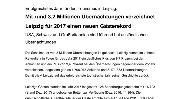 Pressetext zur Gästestatistik 2017 