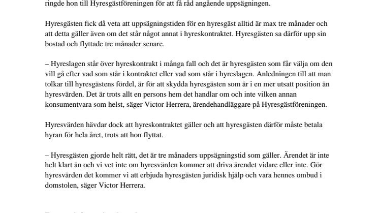 Hyresgäst fick rätt om uppsägningstid