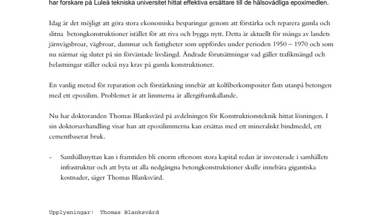 Cementbruk ersätter hälsovådligt epoxilim 