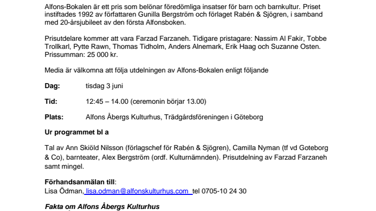 Pressinbjudan till Alfons-Bokalen tisdagen den 3 juni kl. 13.00