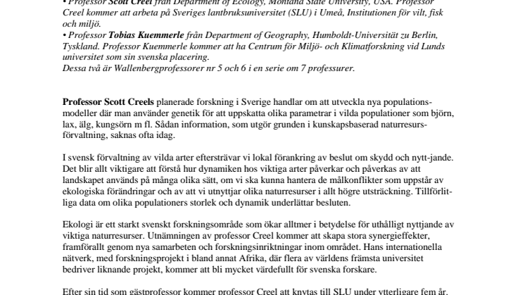KSLA har utnämnt 2018 års Wallenbergprofessorer