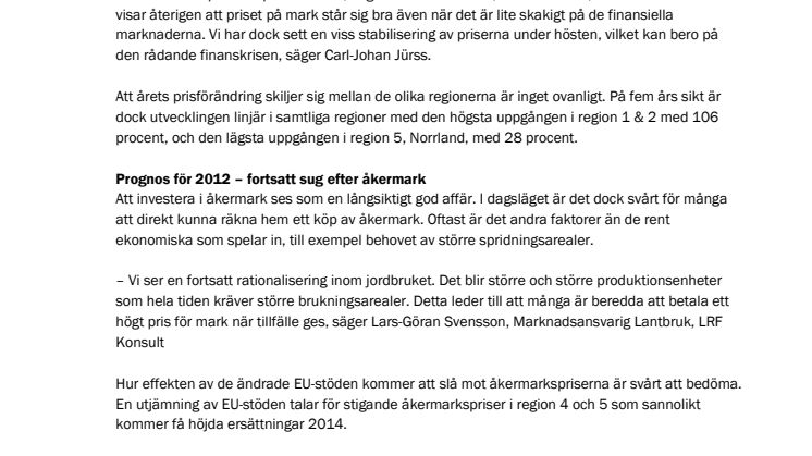 Fortsatt stigande priser på åkermark