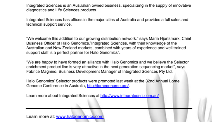 Integrated Sciences Pty Ltd. appointed as distributor in Australia and New Zealand