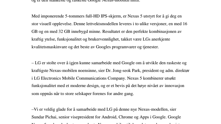 LG OG GOOGLE INTRODUSERER GOOGLE NEXUS 5