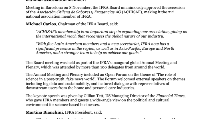 Global fragrance sector welcomes new member at inaugural annual meeting