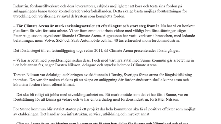 Stort steg mot förverkligande av Climate Arena i Sunne