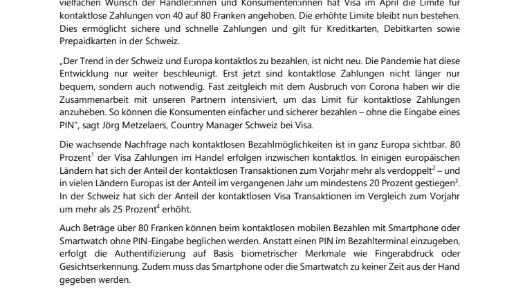 80 Franken Limite für kontaktlose Zahlungen bleibt bestehen 