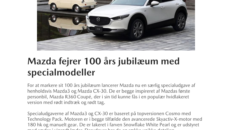 Mazda fejrer 100 års jubilæum med specialmodeller