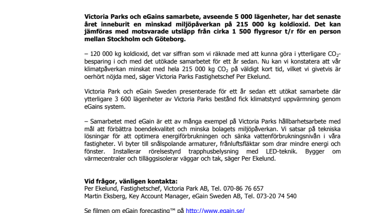 Victoria Park och eGain skapar miljövinster tillsammans