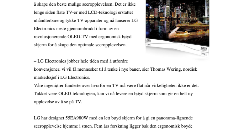 INGENIØRKUNST PÅ HØYESTE NIVÅ – BØYD OLED-TV FRA LG REVOLUSJONERER SEEROPPLEVELSEN