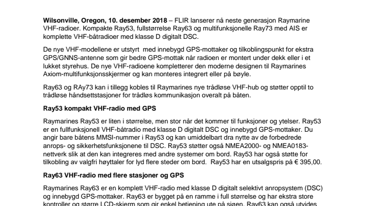 FLIR lanserer neste generasjon Raymarine VHF-radioer