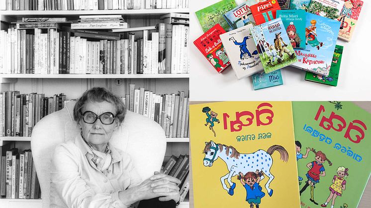 Astrid Lindgren på Dalagatan, urval av översatta böcker samt Känner du Pippi Långstrump och Pippi Långstrump i Humlegården på oriya