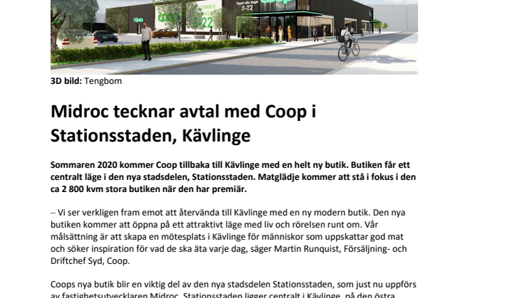 Midroc tecknar avtal med Coop i Stationsstaden, Kävlinge