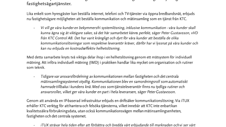 KTC blir tjänsteleverantör av mätinsamling i iTUX öppna bredbandsnät