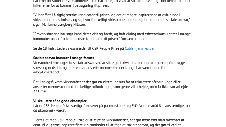 Se de indstillede virksomheder til CSR People Prize 2019