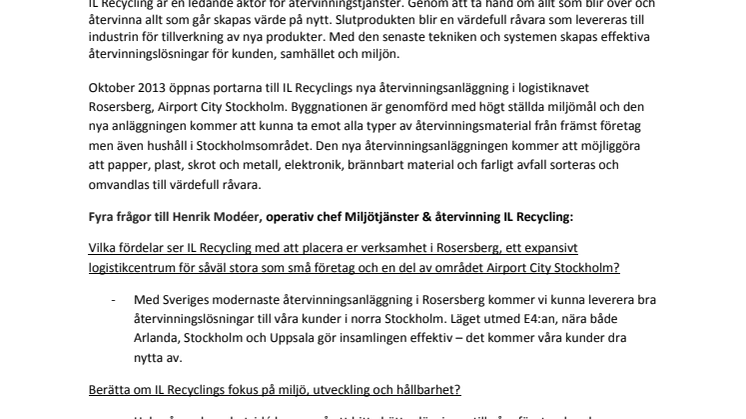 IL Recycling – En del av Airport City Stockholm