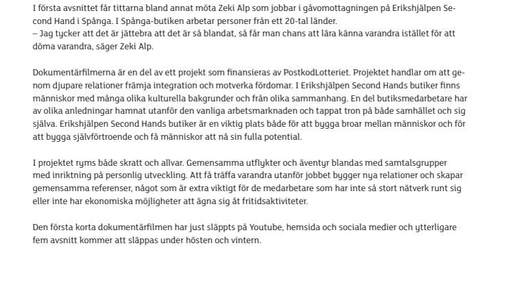 Erikshjälpen Second Hand släpper dokumentärfilmer