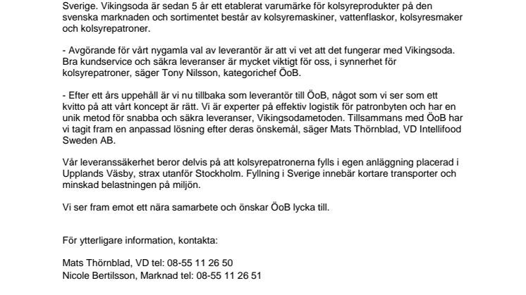 ÖoB väljer kolsyreprodukter från Vikingsoda