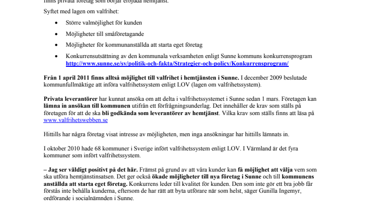 Sunnekunder kan få möjlighet att välja privat hemtjänst