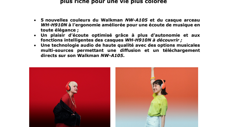 Les nouveaux casques Sony WH-H910N et le streaming des Walkman dernière génération : un son plus riche pour une vie plus colorée
