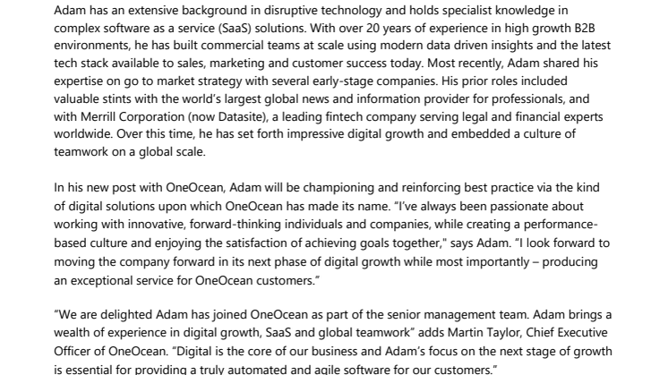 OneOcean appoints new Chief Commercial Officer