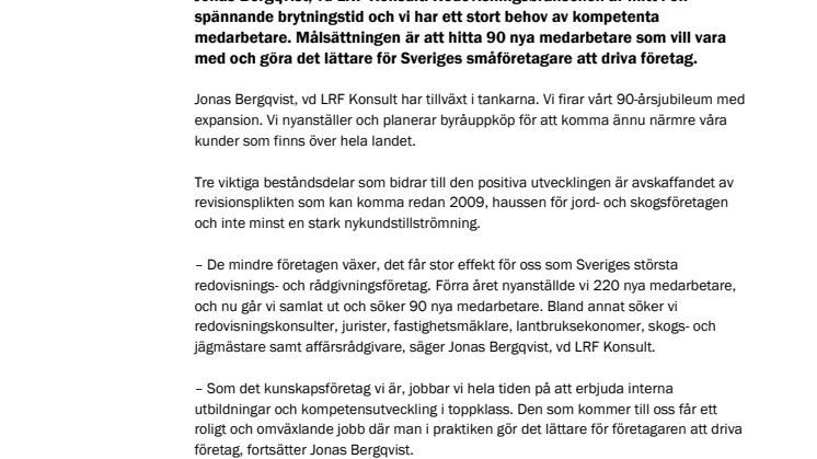 LRF Konsult gör det lättare för företagaren – förstärker med 90 nya medarbetare