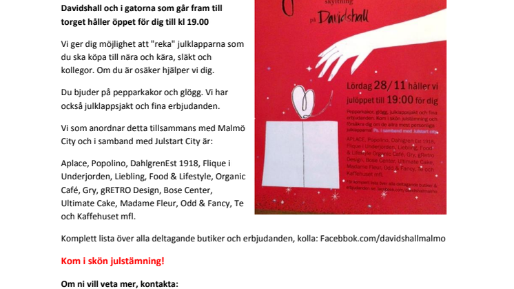 Julskyltning på Davidshall  - lördagen den 28/11