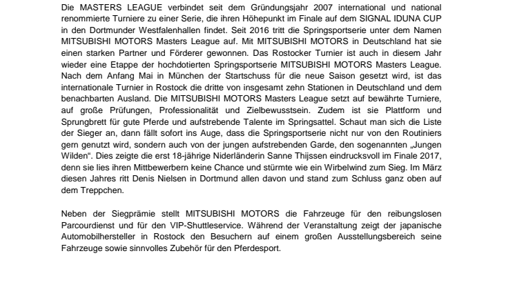 MITSUBISHI MOTORS zum zweiten Mal Automobilpartner in Rostock