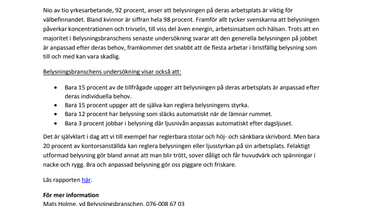 Svenska arbetsplatser lider av fel belysning